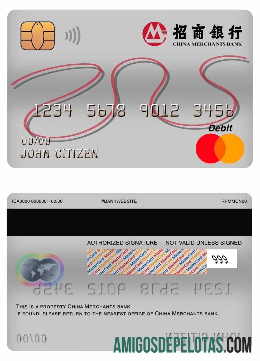 Cartão de débito mestre do China Merchants Bank amostra